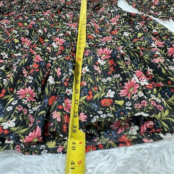 Old Navy Maternity Dress XXL Waist-Defined Black Floral Shine Gold Smocked Boho - Picture 11 of 14